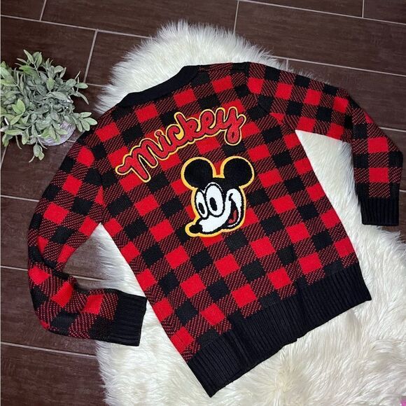Disney Mickey Mouse X Forever 21 Checkered plaid Cardigan 90th anniversary sz SM - Picture 7 of 10